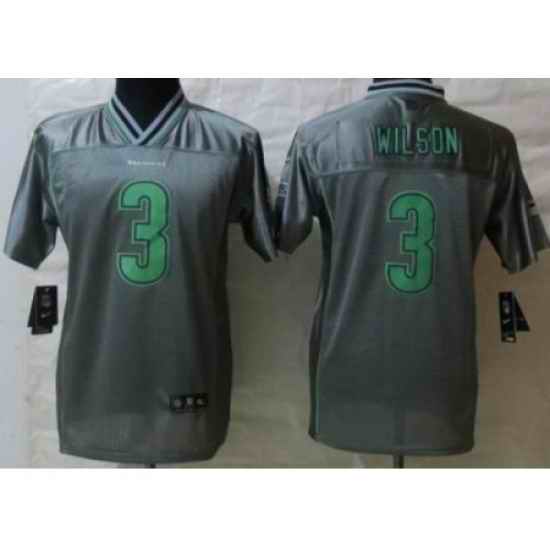 Youth Nike Seattle Seahawks 3 Russell Wilson Grey Jersey(Vapor Elite)